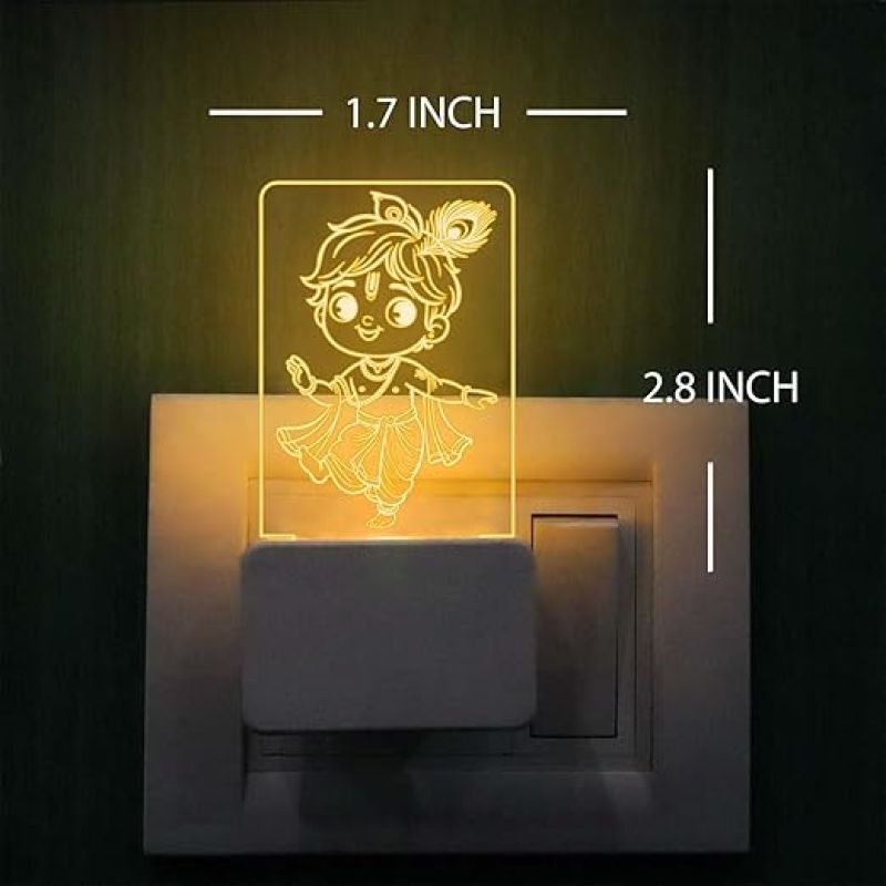 Cute Lord Krishna Plug Night Lamp with Warm White Color Gift Home,Office & Pooja Room Decor Light