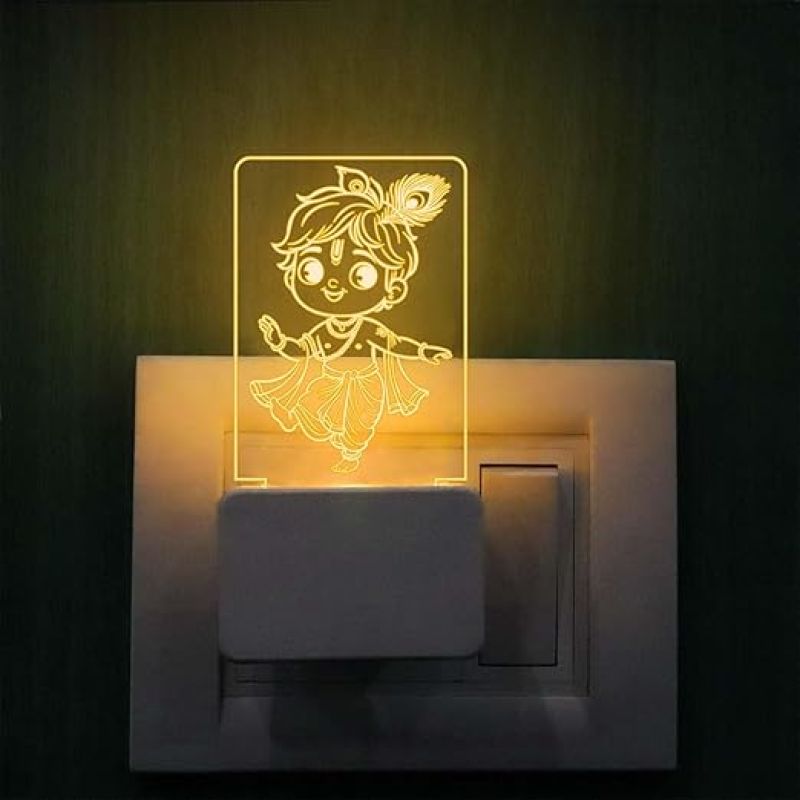 Cute Lord Krishna Plug Night Lamp with Warm White Color Gift Home,Office & Pooja Room Decor Light