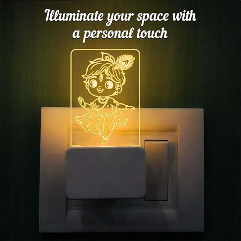 Cute Lord Krishna Plug Night Lamp with Warm White Color Gift Home,Office & Pooja Room Decor Light