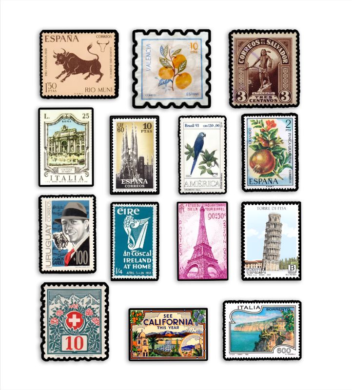 International Travel Stamp Wooden Fridge Magnet - 14 pcs