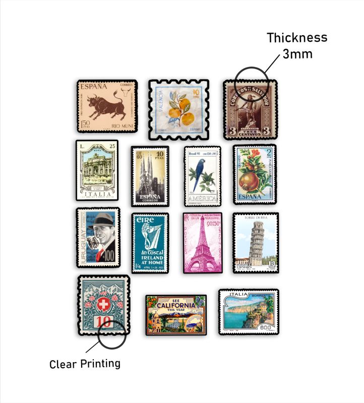 International Travel Stamp Wooden Fridge Magnet - 14 pcs