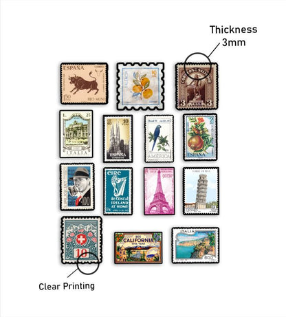 International Travel Stamp Wooden Fridge Magnet - 14 pcs