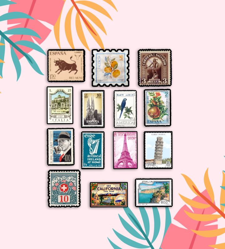 International Travel Stamp Wooden Fridge Magnet - 14 pcs