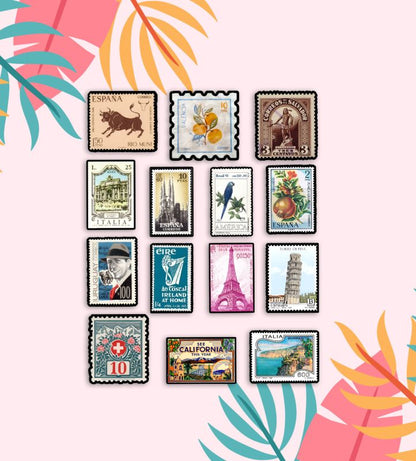 International Travel Stamp Wooden Fridge Magnet - 14 pcs
