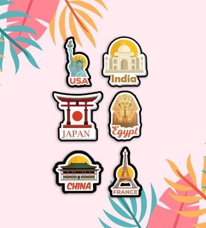 Wooden Fridge Magnet Country Theme - Pack of 6