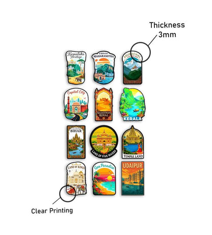 India State Wooden Fridge Magnet Countries Combo - pack of 12