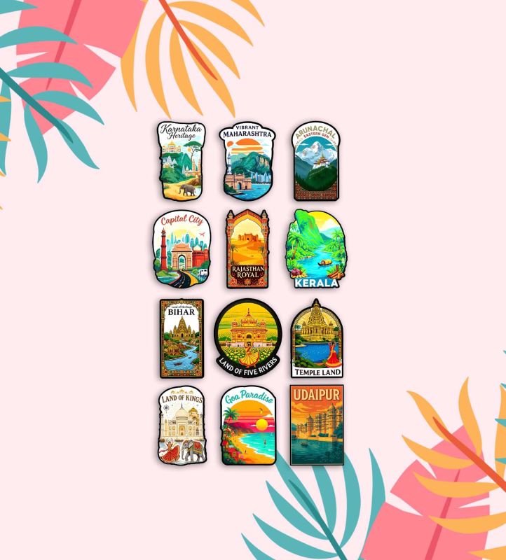 India State Wooden Fridge Magnet Countries Combo - pack of 12